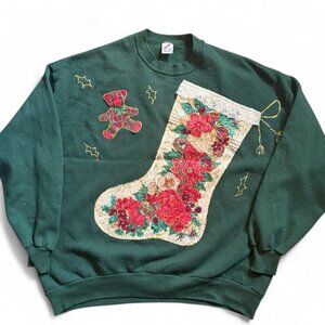 Vintage Christmas Stocking Sweatshirt 🎄 3X / Oversized / Made in USA